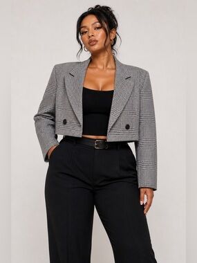 Express Cropped Plaid Woman’s Blazer – Black/White – NWT -Plus Size /XL
